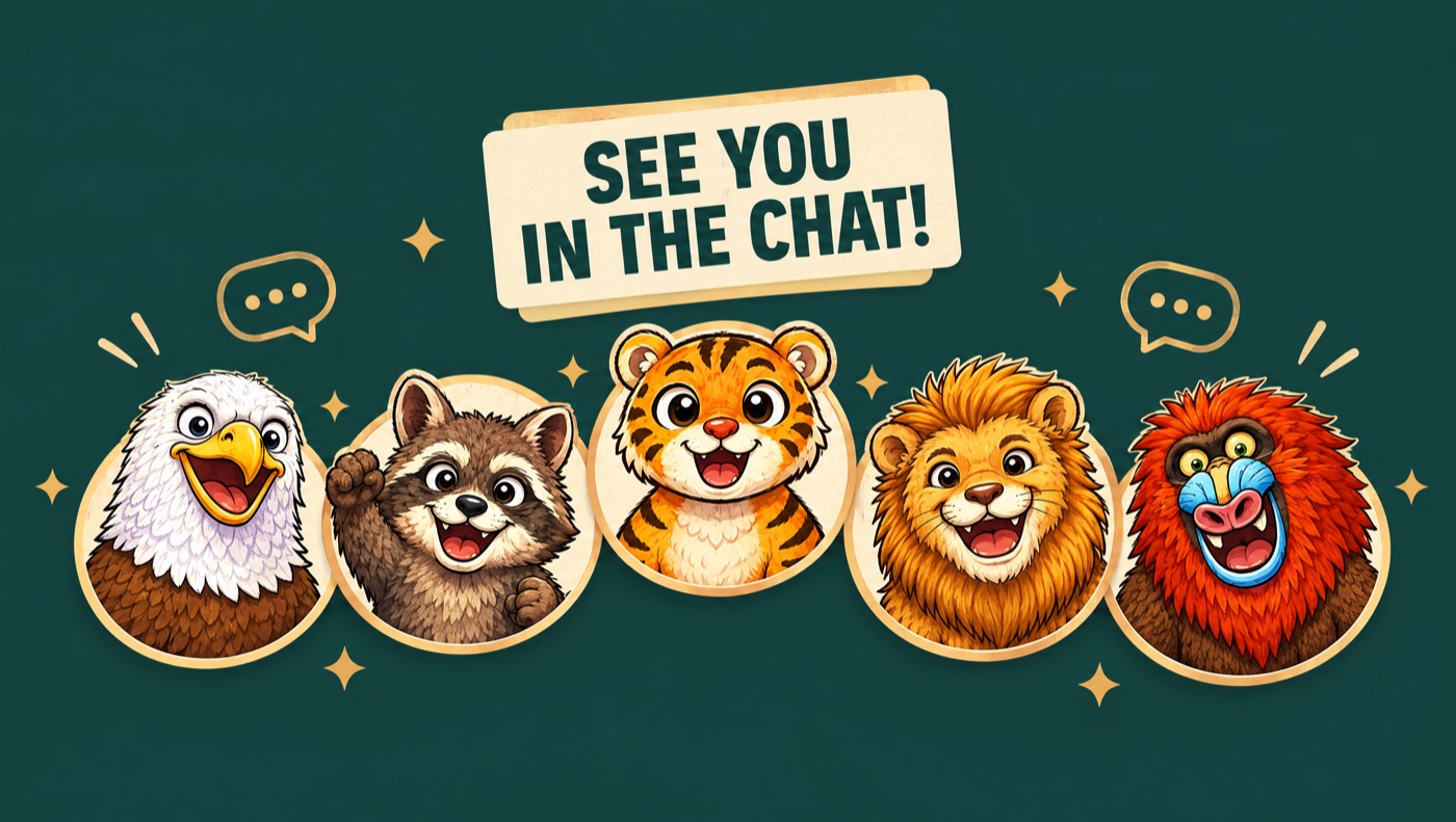 SEE YOU IN THE CHAT! — PMB 白頭鷹、狸仔、老虎、獅子及狒狒五位老友集合